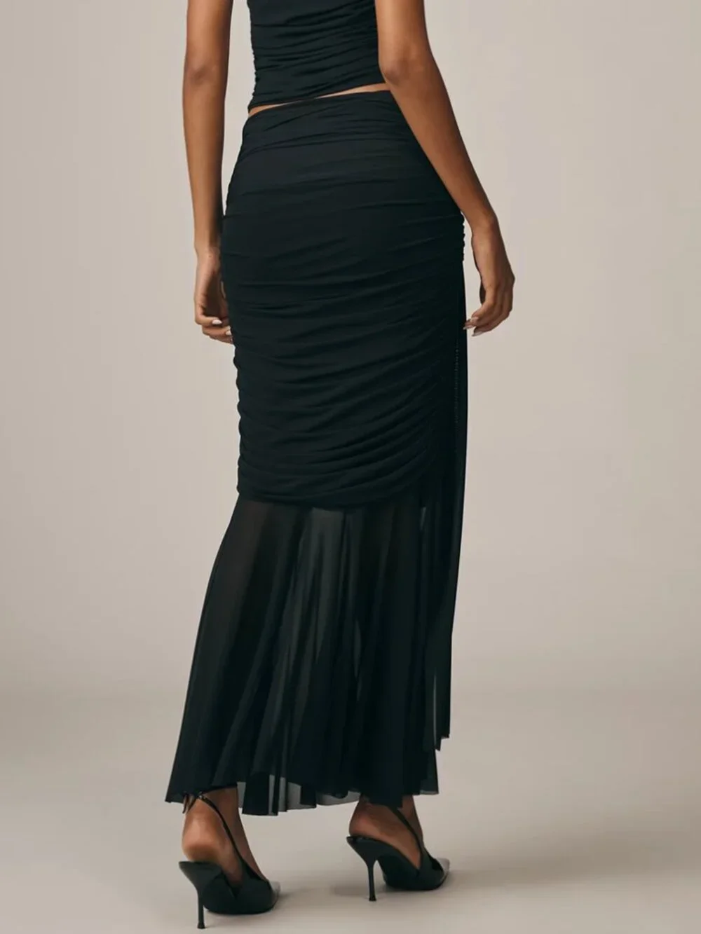 By Anthropologie Ruched Sash Mermaid Maxi Long Peekaboo Skirt Black S